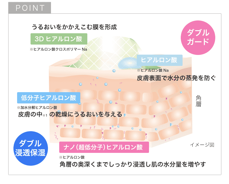 4種のヒアルロン酸で乾燥からダブルガード&ダブル浸透保湿